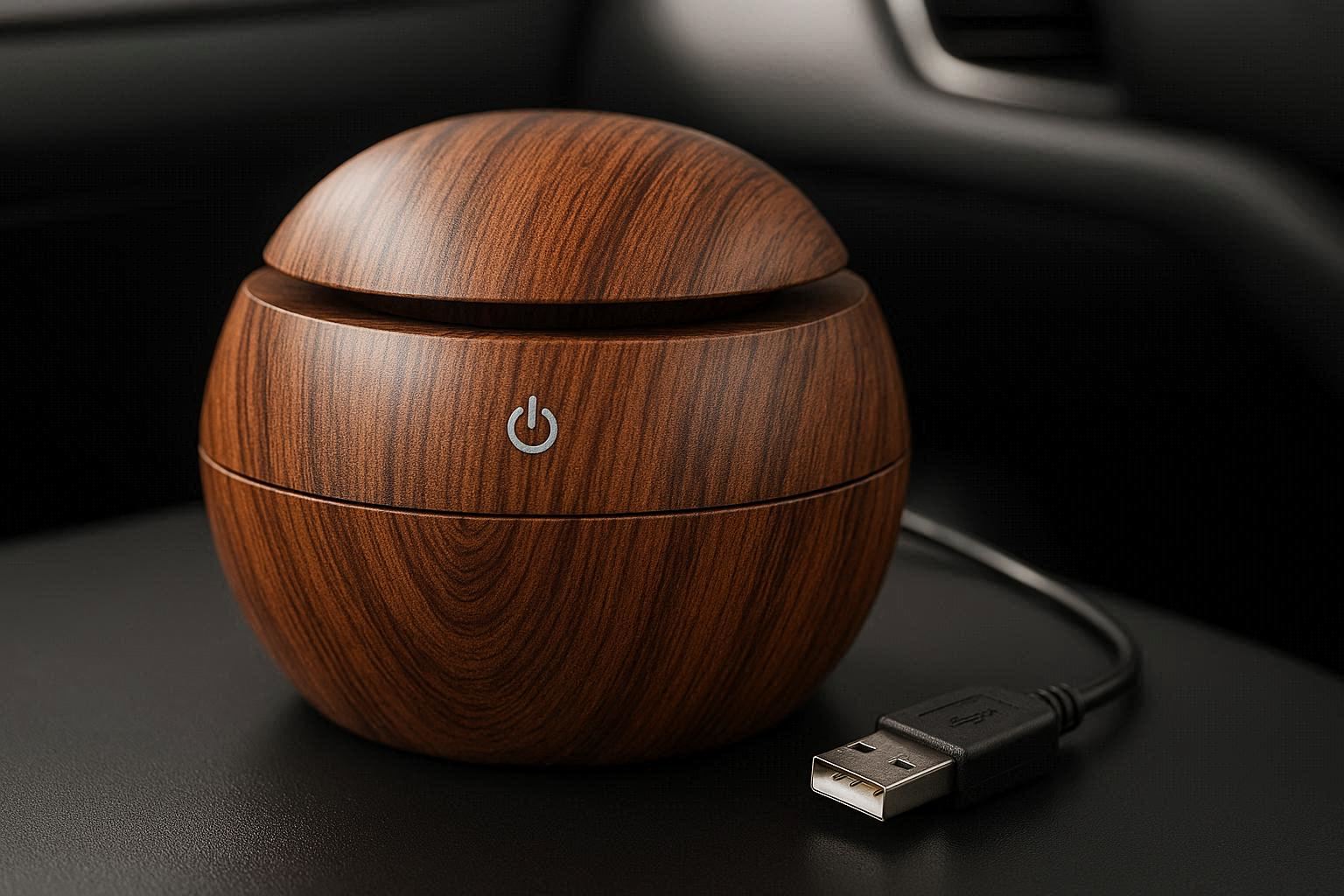 Elegant Wood Grain Car Diffuser USB Powered with LED Light - Image 1