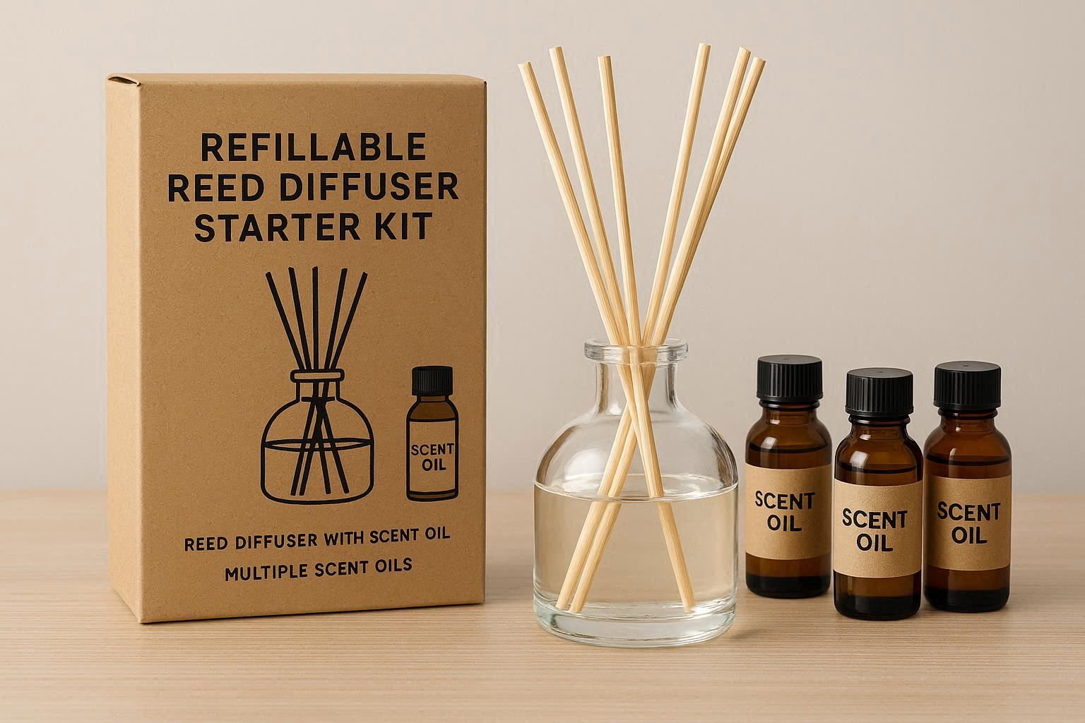 Refillable Reed Diffuser Starter Kit with Multiple Scent Oils - Image 1