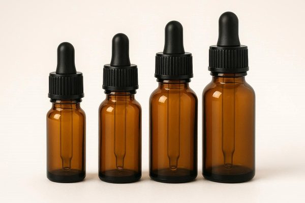 Amber Glass Essential Oil Bottles with Glass Dropper Caps Pack