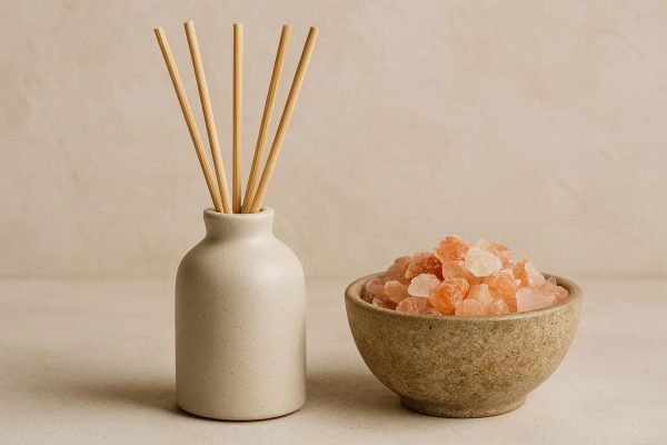 Stoneware Aromatherapy Diffuser with Himalayan Salt and Reeds